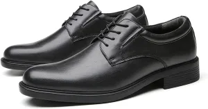HOOENG Oxford Shoes for Men Lace Up Round Burnished Toe Derby Shoes Vegan Leather Anti-Slip Block Heel Low Top Classic (Color : Black, Size : 8.5)