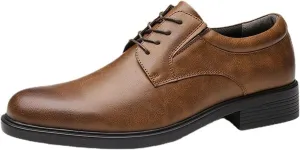 HOOENG Oxford Shoes for Men Lace Up Round Burnished Toe Derby Shoes Vegan Leather Anti-Slip Block Heel Low Top Classic (Color : Brown, Size : 9)