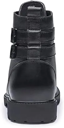 HOOENG Round Toe Lace Up Boots for Men Derby with Double Buckle PU Waterproof Slip Resistant Work Classic Dress