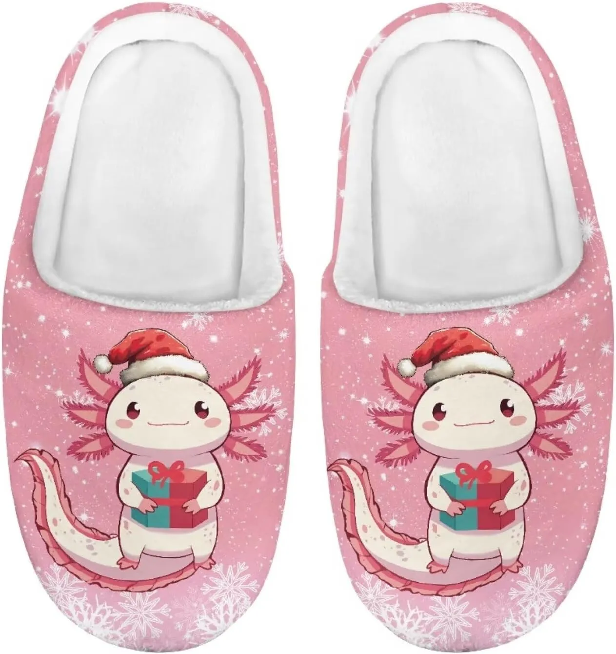 House Slippers for Kids Girls Fuzzy Christmas House Slippers Winter House Shoes-White