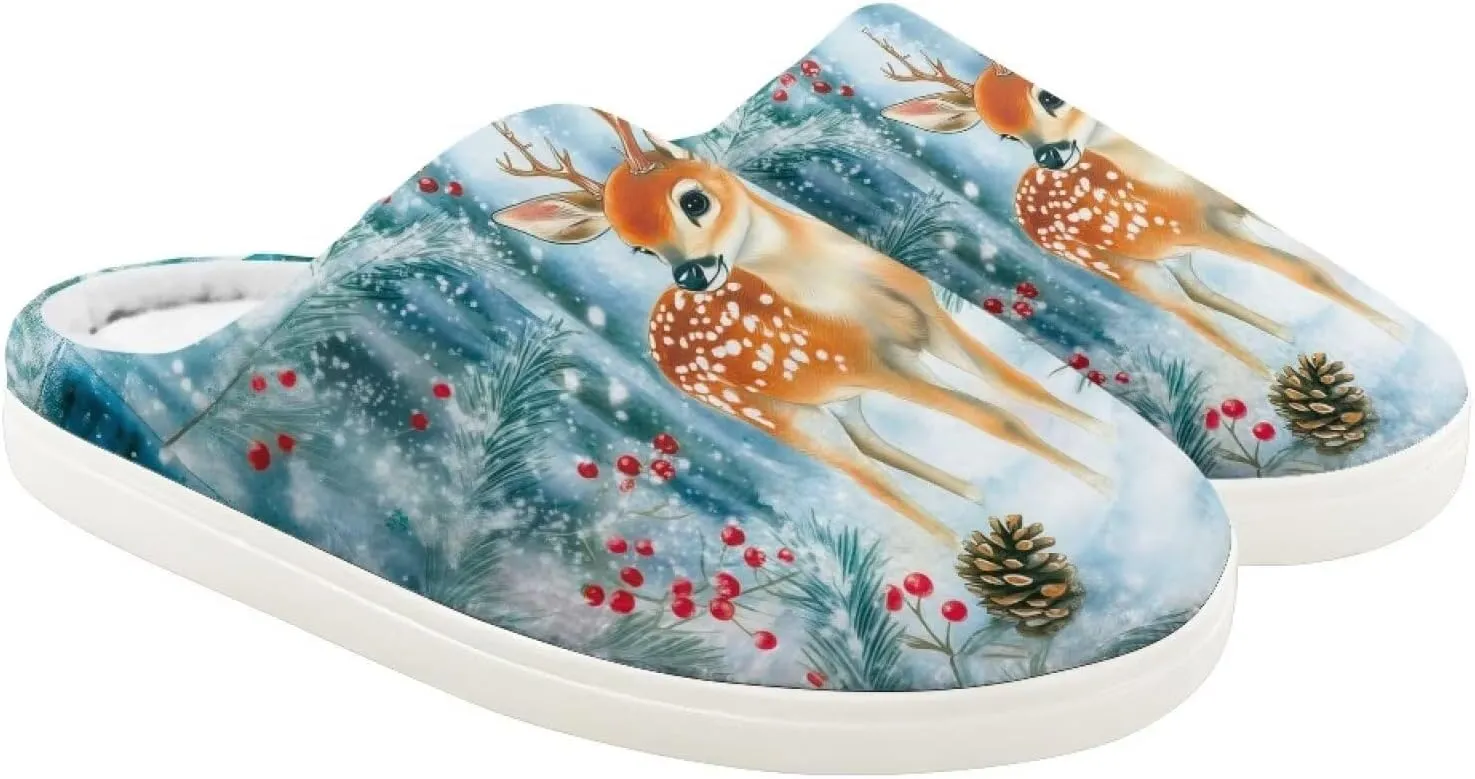 House Slippers for Kids Girls Fuzzy Christmas House Slippers Winter House Shoes-White