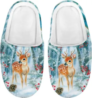 House Slippers for Kids Girls Fuzzy Christmas House Slippers Winter House Shoes-White