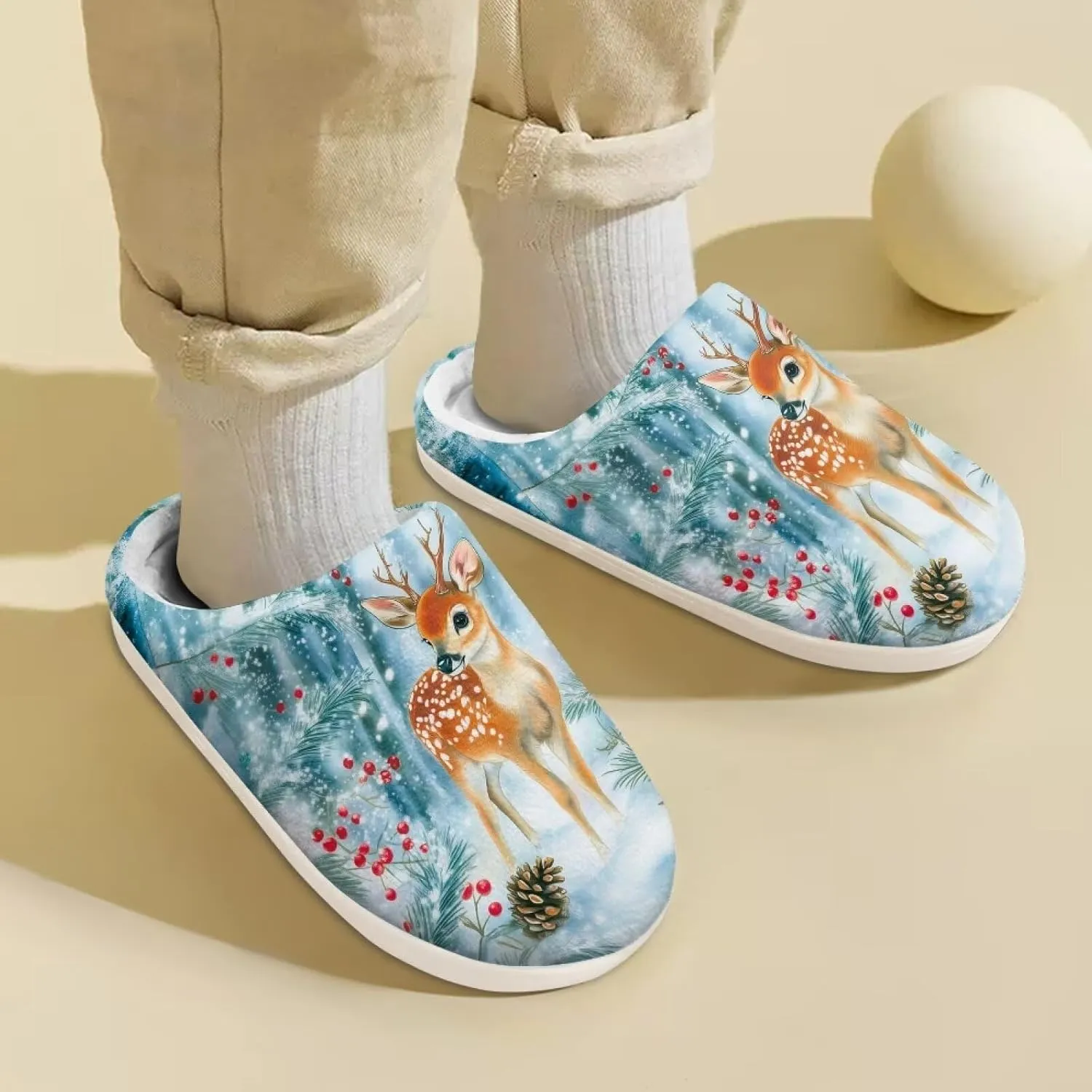 House Slippers for Kids Girls Fuzzy Christmas House Slippers Winter House Shoes-White