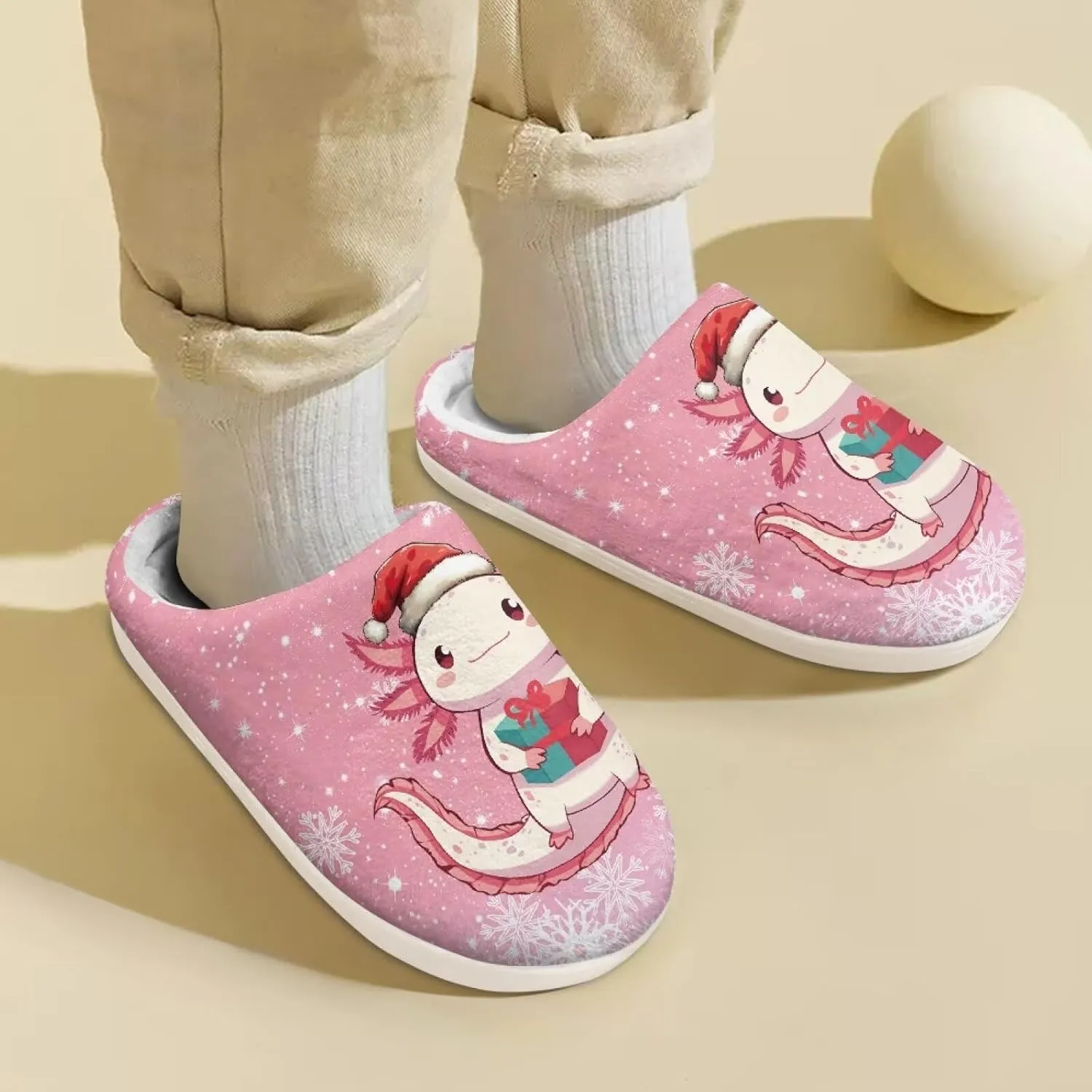 House Slippers for Kids Girls Fuzzy Christmas House Slippers Winter House Shoes-White