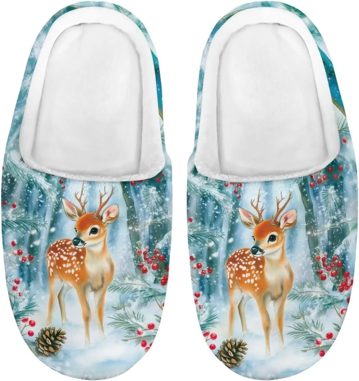 House Slippers for Kids Girls Fuzzy Christmas House Slippers Winter House Shoes-White