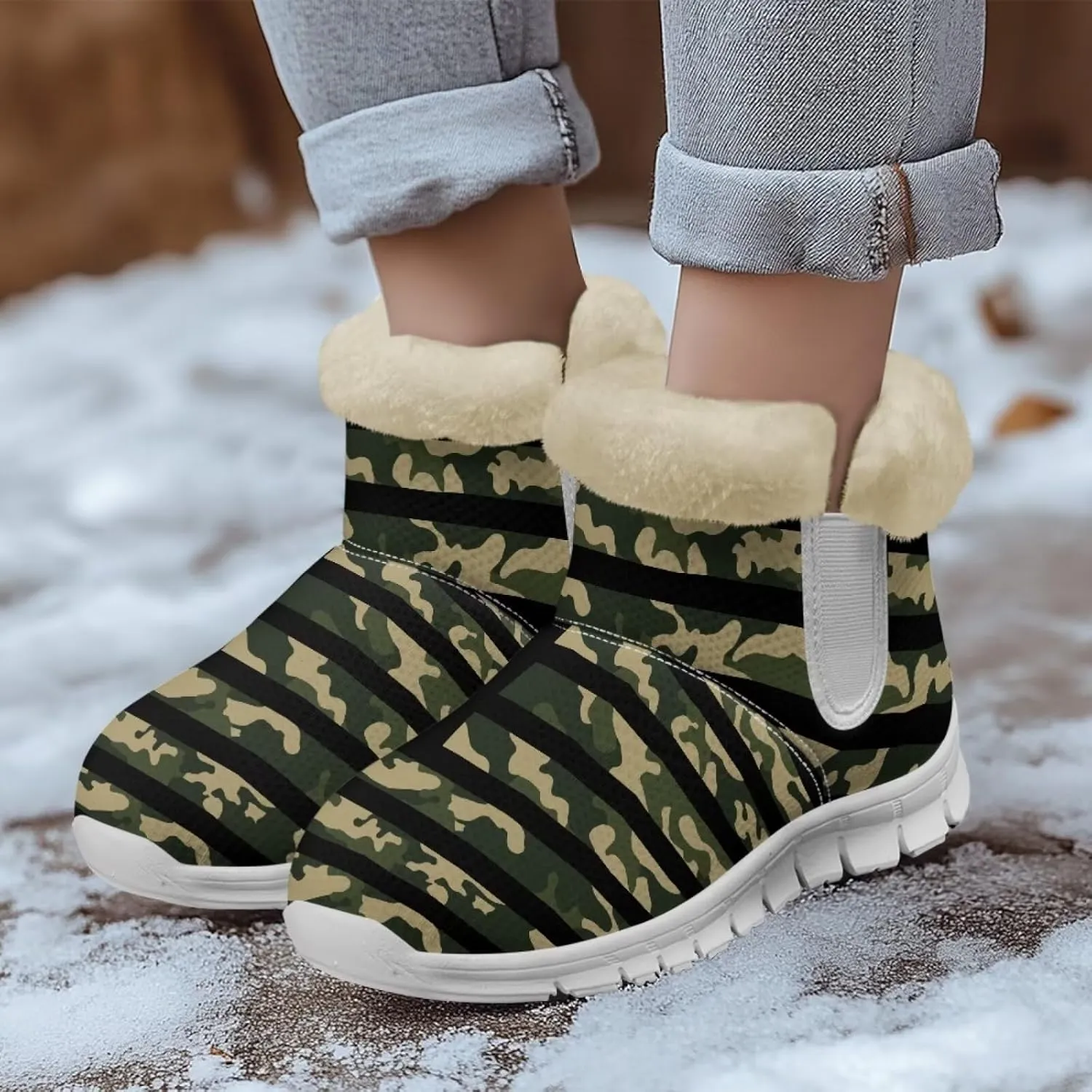 Howilath Fuzzy Snow Boots for Women Winter Flannel Warm Snow Shoes with Memory Foam