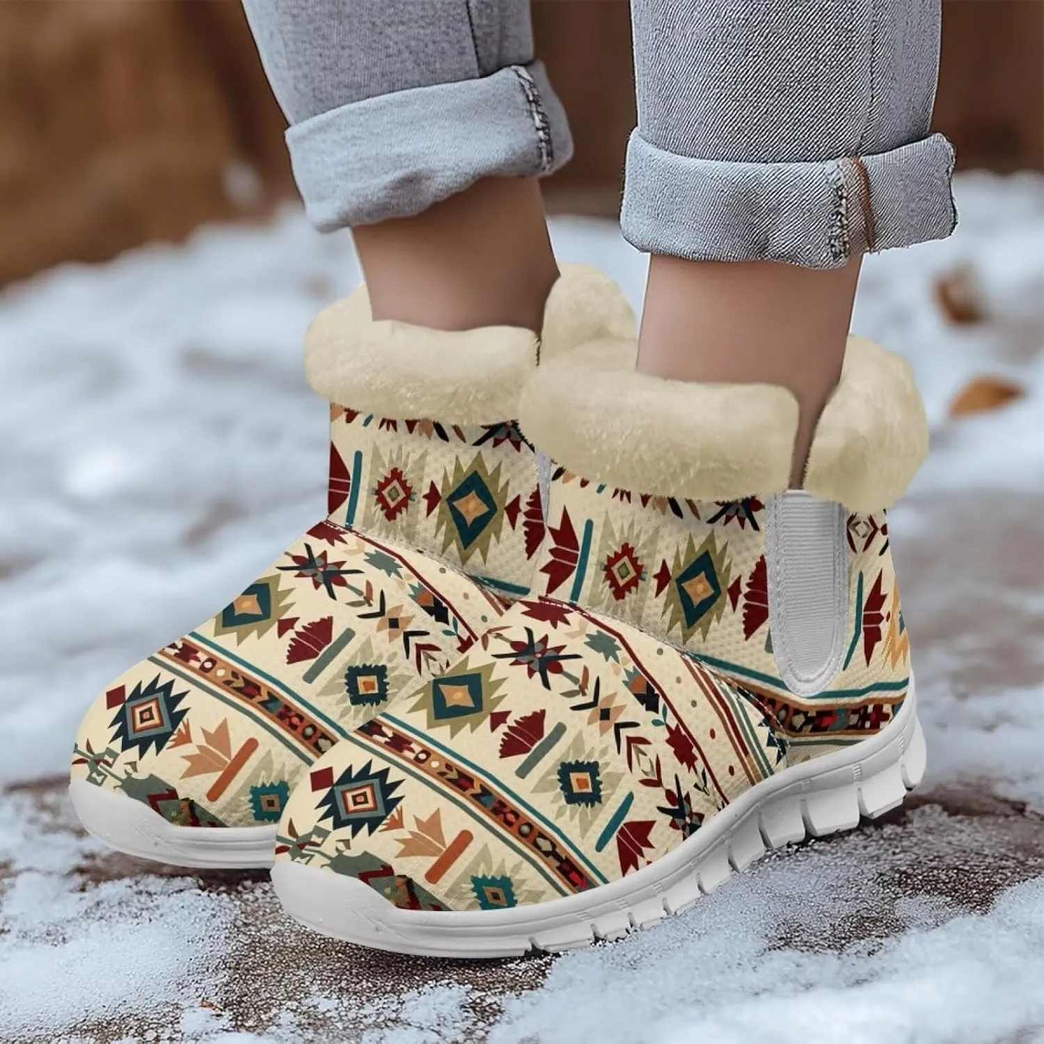 Howilath Fuzzy Snow Boots for Women Winter Flannel Warm Snow Shoes with Memory Foam