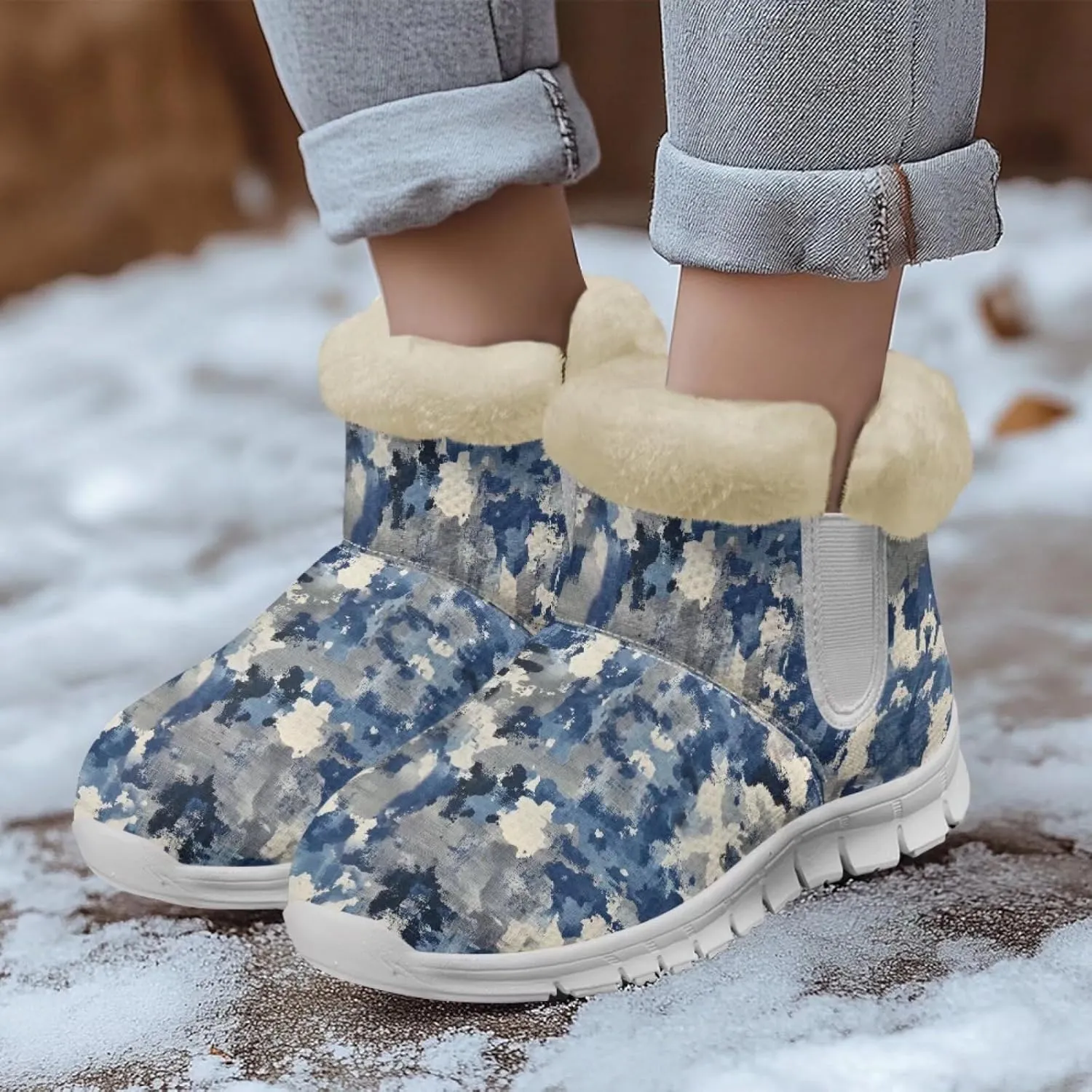 Howilath Fuzzy Snow Boots for Women Winter Flannel Warm Snow Shoes with Memory Foam