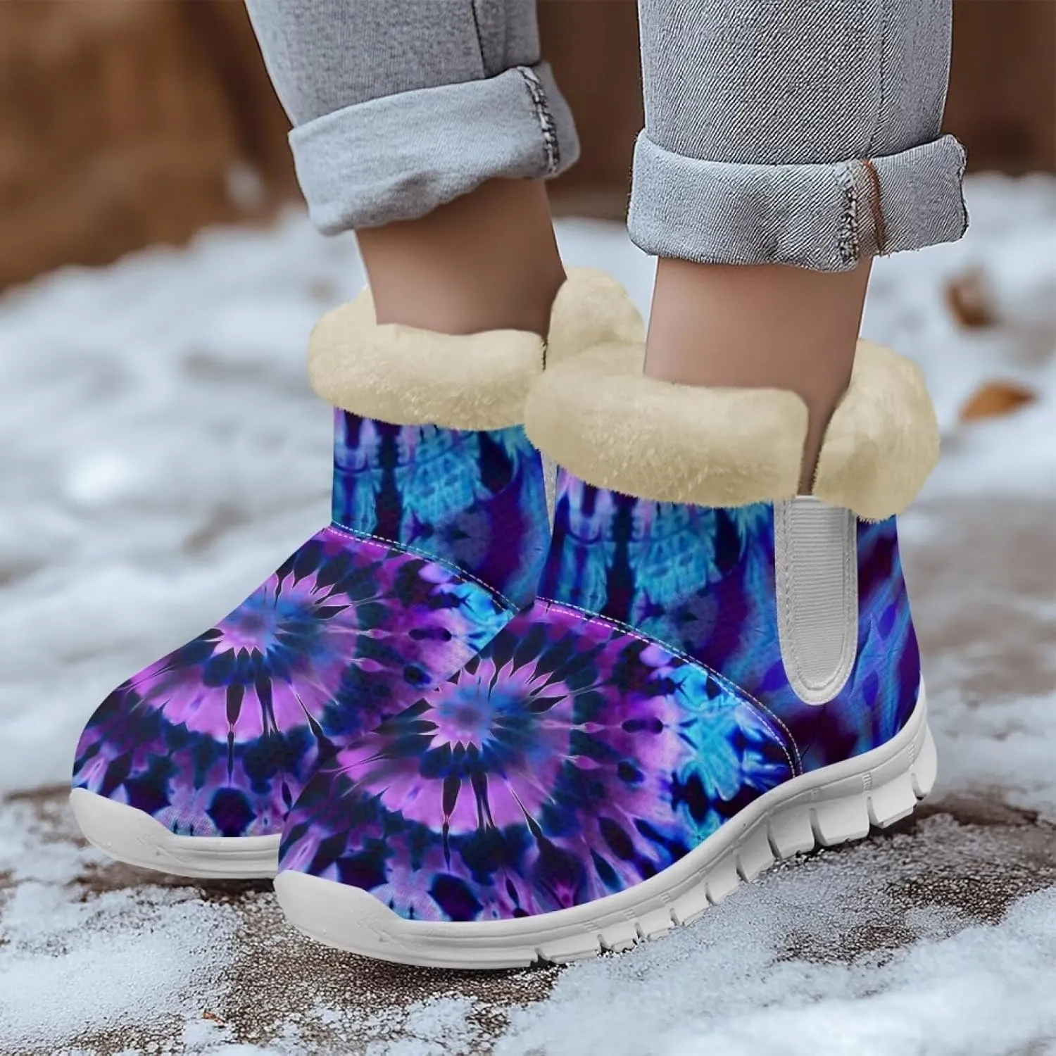 Howilath Fuzzy Snow Boots for Women Winter Flannel Warm Snow Shoes with Memory Foam