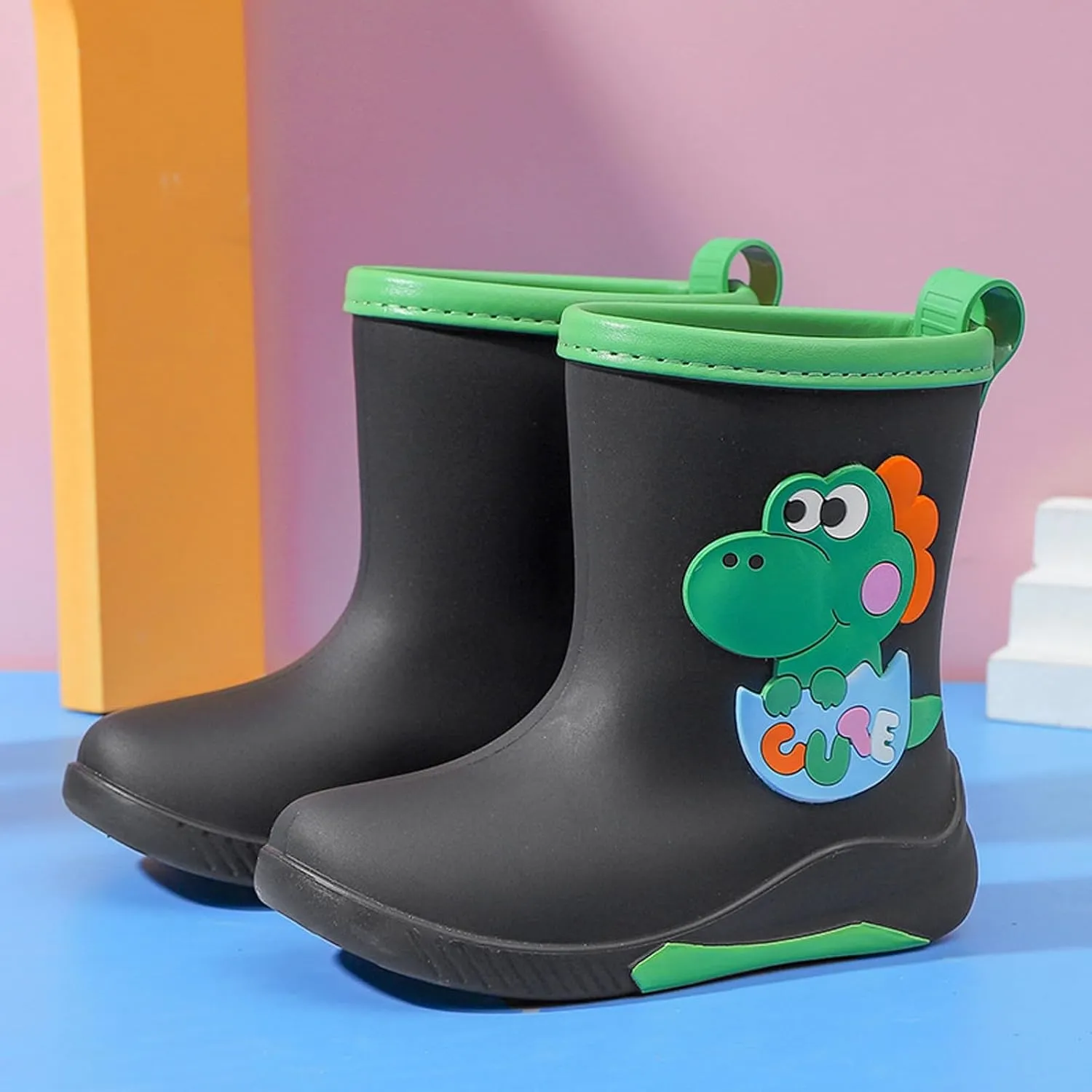 IWIHMIV Lightwight Waterproof Rain Boots Rubber Children Water Shoes Dinosaur Rain Boots for Boys