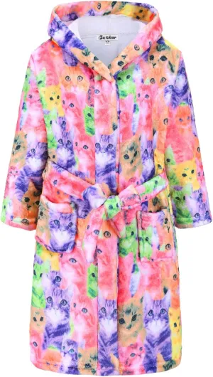 Jxstar Girls Bathrobes Kids Hooded Robes Plush Fleece Pajamas Soft Coral Sleepwear