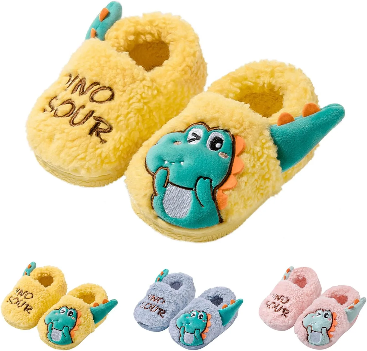Kid Toddler Dinosaur Slippers Winter Warm Lightweight Slip on House Shoes Bedroom Barefoot Socks House Slippers