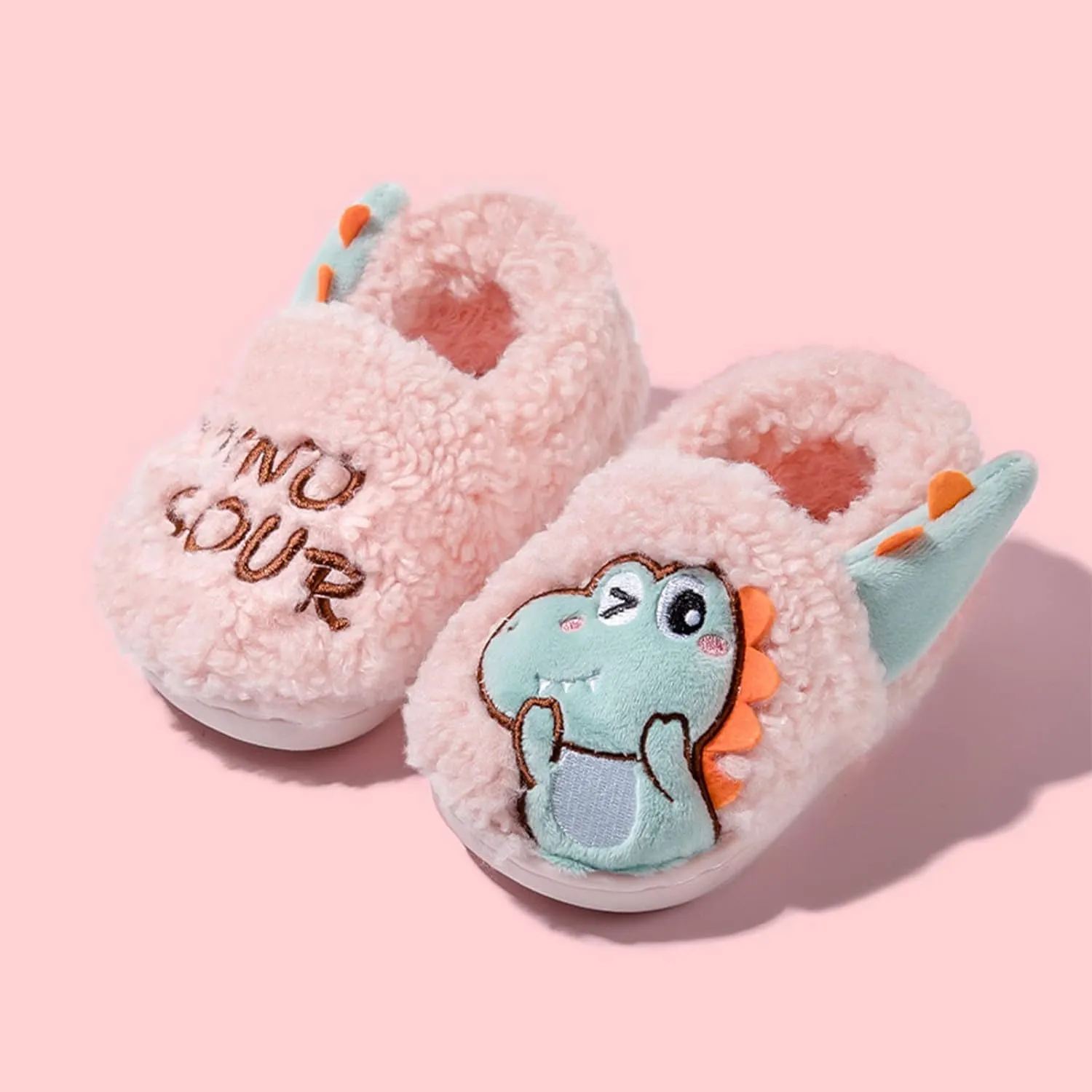 Kid Toddler Dinosaur Slippers Winter Warm Lightweight Slip on House Shoes Bedroom Barefoot Socks House Slippers