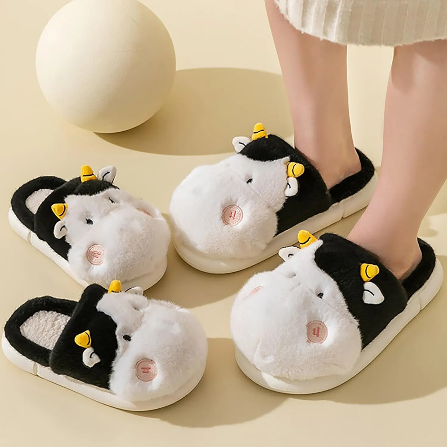 Kids Baby Boys Girls Winter Slippers Cow and Sheep Print Non Slip Home Indoors Shoes Girls Slippers Size 12