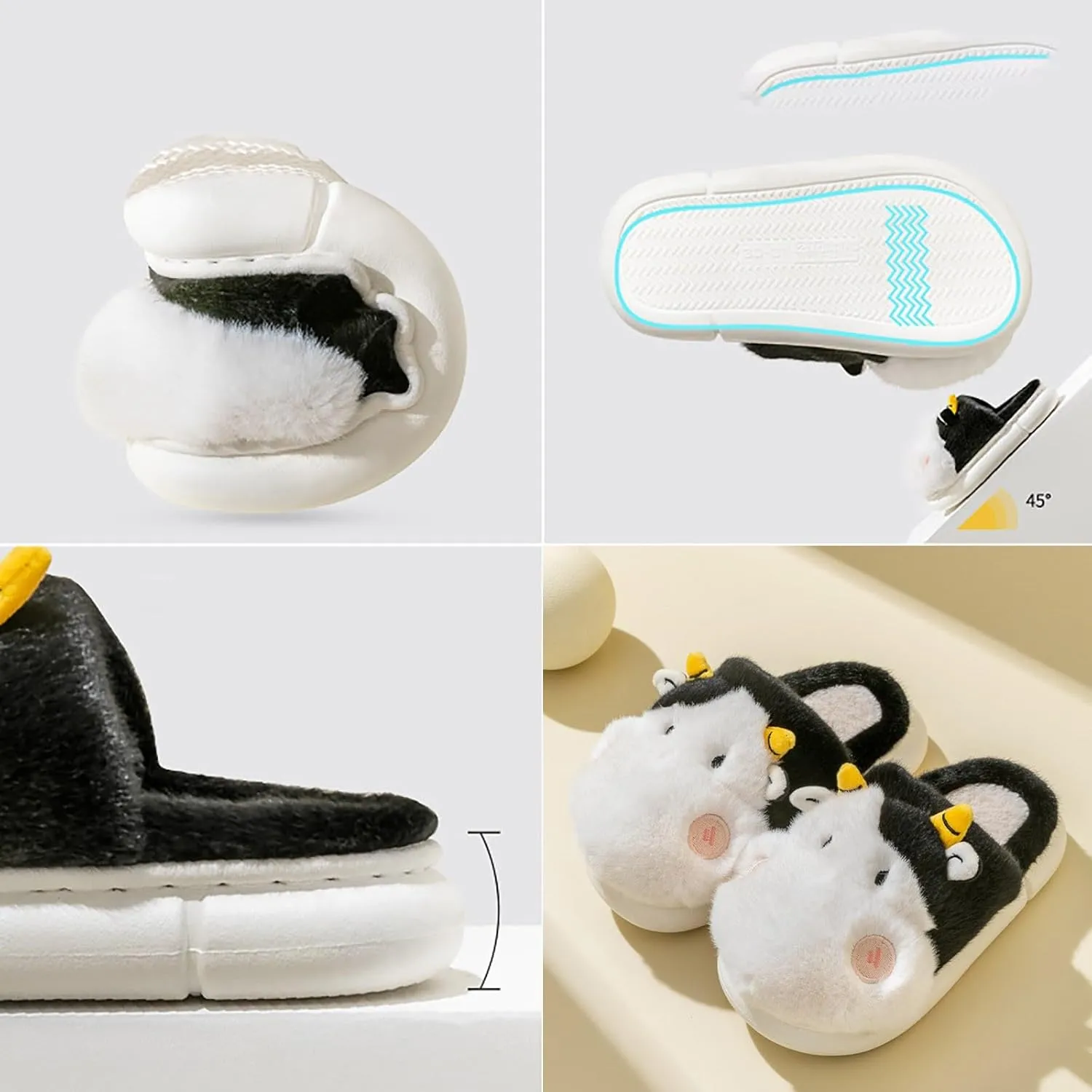 Kids Baby Boys Girls Winter Slippers Cow and Sheep Print Non Slip Home Indoors Shoes Girls Slippers Size 12