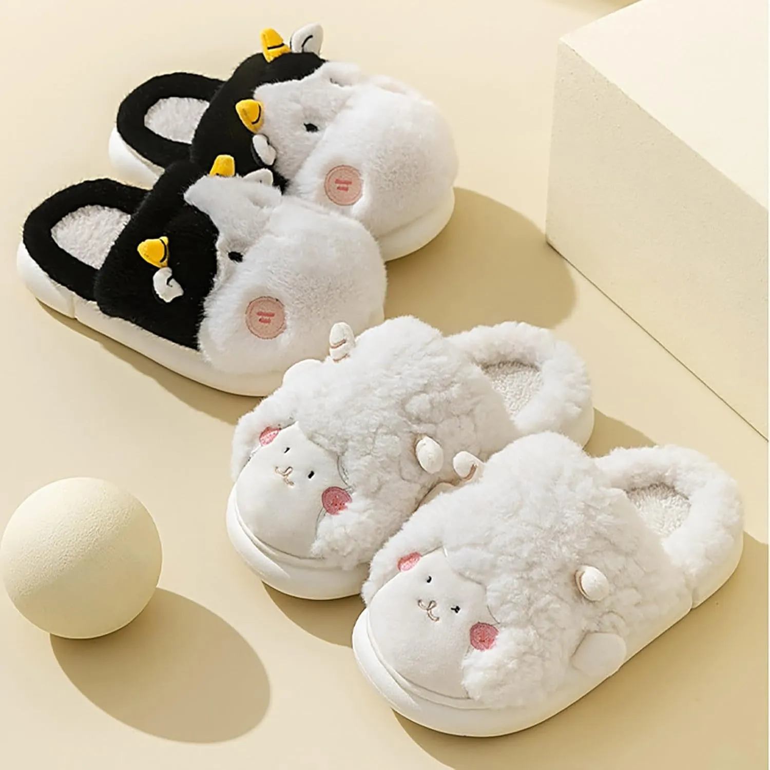 Kids Baby Boys Girls Winter Slippers Cow and Sheep Print Non Slip Home Indoors Shoes Girls Slippers Size 12