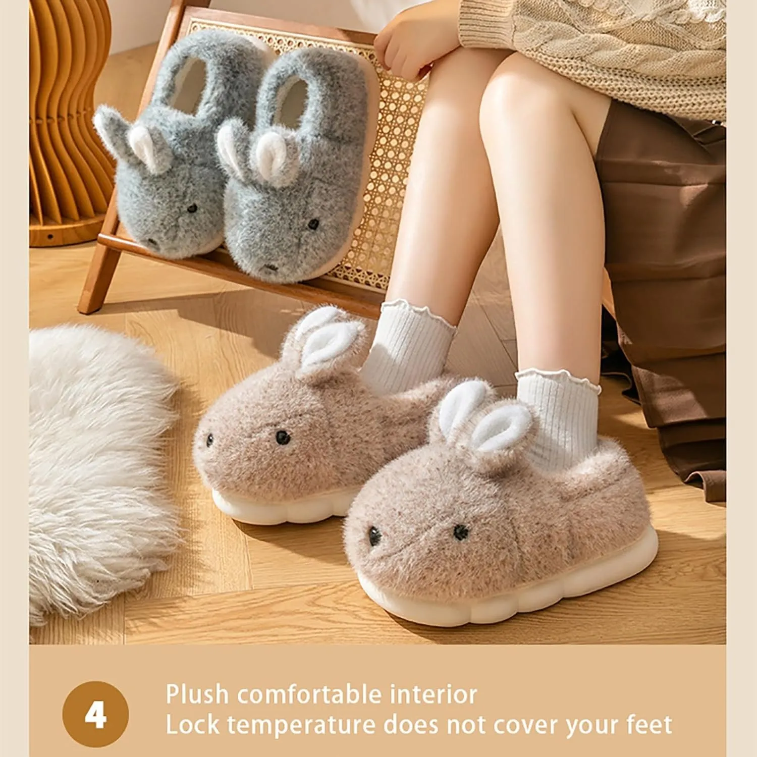 Kids Cotton Fuzzy Slipper Toddler ??artoon Bunny Plush Animal Furry Winter Indoor Cozy Cute Warm Soft House Flat Shoes