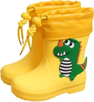 Kids Dinosaur Rain Boots with Elastic Buckle Strap, Toddler Rain Shoes Children Waterproof Boots for Boys Girls