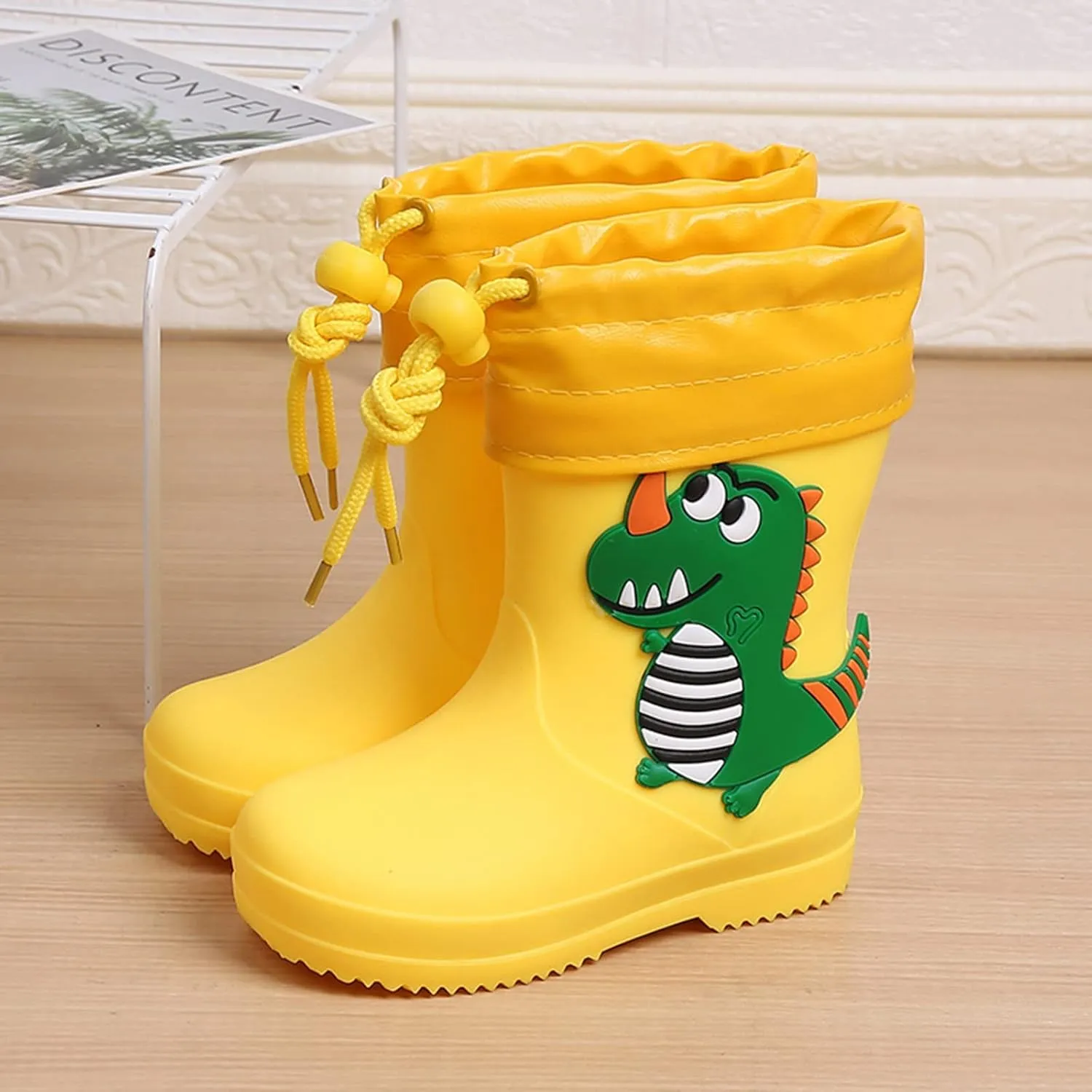 Kids Dinosaur Rain Boots with Elastic Buckle Strap, Toddler Rain Shoes Children Waterproof Boots for Boys Girls