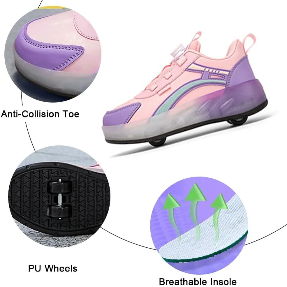 Kids Kids Roller Shoes Boy Girl Sneakers, Outdoor Sport Shoes Sneakers with 4 Wheels Unisex Skateboarding Shoes Retractable Skating Shoes for Birthday Children's Gift 12-4 UK