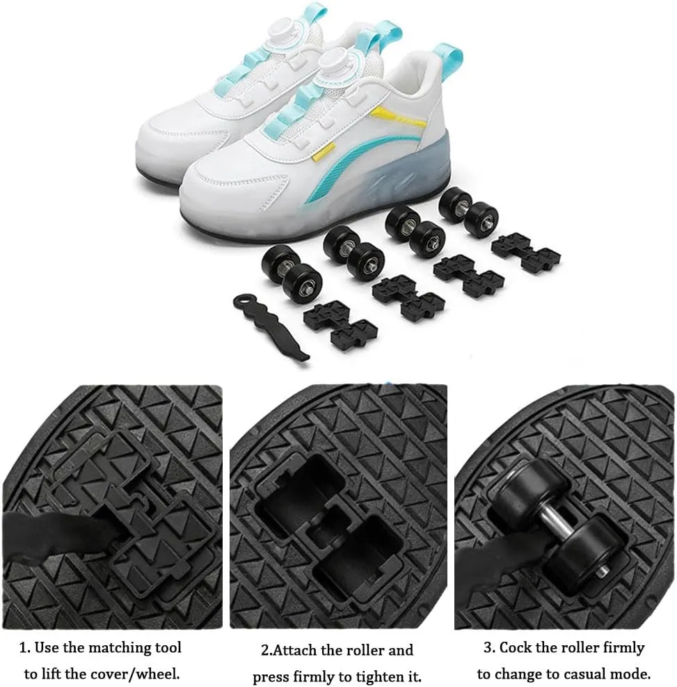 Kids Kids Roller Shoes Boy Girl Sneakers, Outdoor Sport Shoes Sneakers with 4 Wheels Unisex Skateboarding Shoes Retractable Skating Shoes for Birthday Children's Gift 12-4 UK