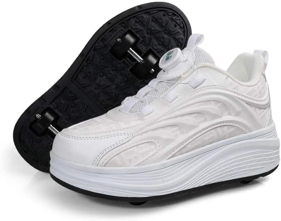 Kids Roller Shoes Boy Girl Sneakers, Fashion Skateboarding Shoe Outdoor Sport Shoes Sneakers with 4-Wheels Unisex Retractable Skating Shoes for Children's Park Sports Walking