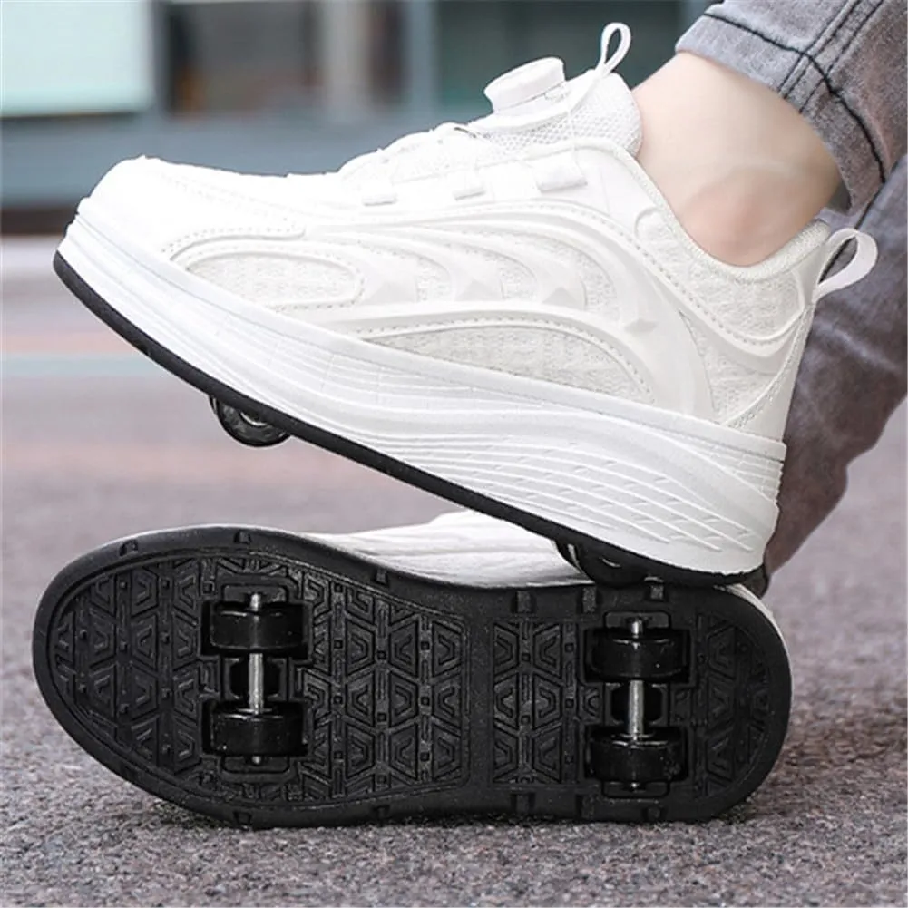 Kids Roller Shoes Boy Girl Sneakers, Fashion Skateboarding Shoe Outdoor Sport Shoes Sneakers with 4-Wheels Unisex Retractable Skating Shoes for Children's Park Sports Walking