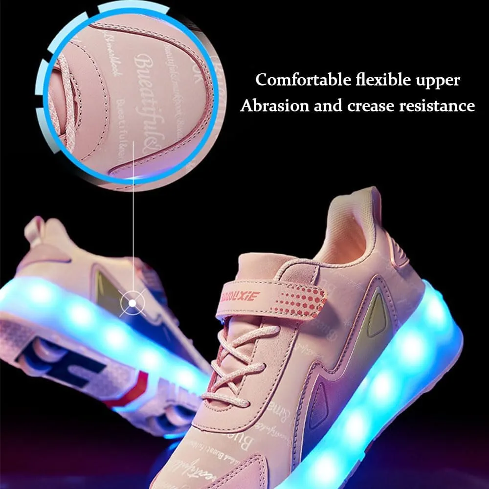 Kids Roller Shoes Boy Girl Sneakers, Outdoor Sport Shoes Sneakers with 4 Wheels Unisex Skateboarding Shoes Retractable Skating Shoes for Birthday Children's Gift Sneakers for Girls Boys Birthday Gift