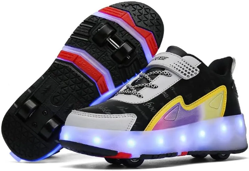 Kids Roller Shoes Boy Girl Sneakers, Outdoor Sport Shoes Sneakers with 4 Wheels Unisex Skateboarding Shoes Retractable Skating Shoes for Birthday Children's Gift Sneakers for Girls Boys Birthday Gift