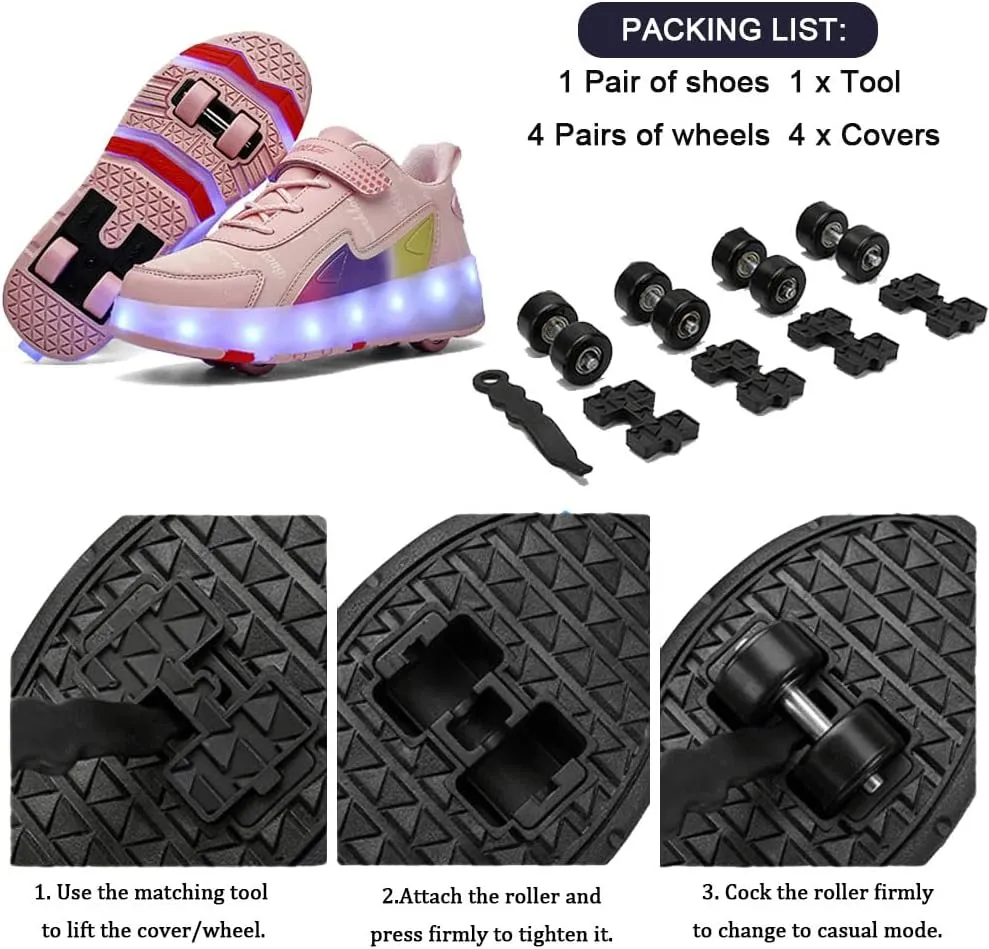 Kids Roller Shoes Boy Girl Sneakers, Outdoor Sport Shoes Sneakers with 4 Wheels Unisex Skateboarding Shoes Retractable Skating Shoes for Birthday Children's Gift Sneakers for Girls Boys Birthday Gift