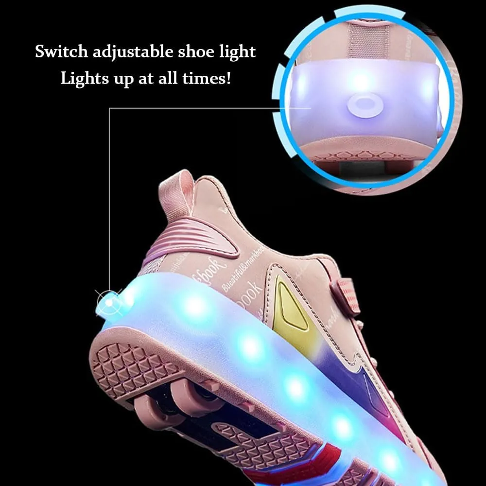 Kids Roller Shoes Boy Girl Sneakers, Outdoor Sport Shoes Sneakers with 4 Wheels Unisex Skateboarding Shoes Retractable Skating Shoes for Birthday Children's Gift Sneakers for Girls Boys Birthday Gift