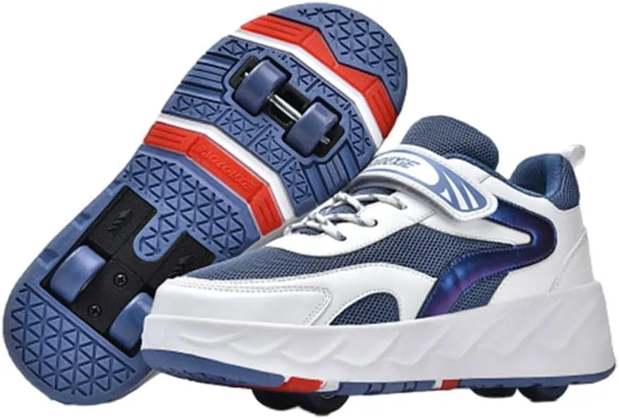Kids Roller Skate Shoes for Girls Boys, Unisex Outdoor Parkour Shoes with 4-Wheels Trainer Retractable Sneakers Shoes for Birthday Children Show Gift