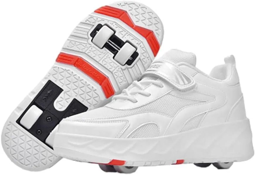 Kids Roller Skate Shoes for Girls Boys, Unisex Outdoor Parkour Shoes with 4-Wheels Trainer Retractable Sneakers Shoes for Birthday Children Show Gift
