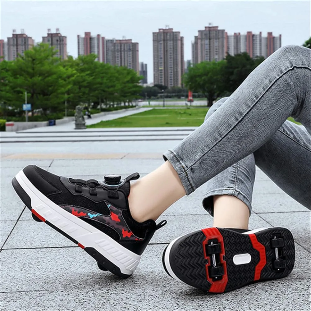 Kids Roller Skate Shoes Roller Sport Sneakers Shoes for Boys Girls Outdoor Running Sneakers with 4-Wheels Unisex Child Retractable Sneakers Shoes for Birthday Children Show Gift, 328 Black