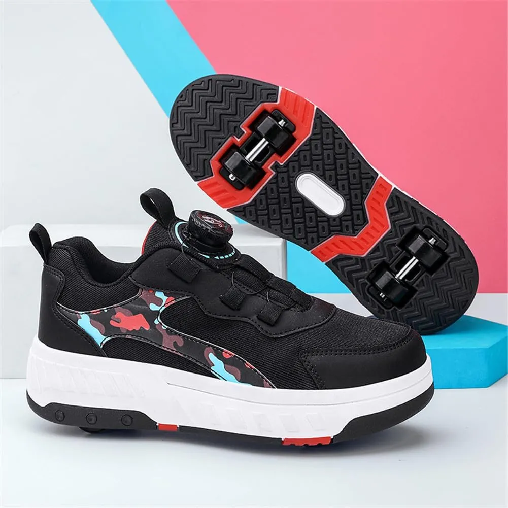 Kids Roller Skate Shoes Roller Sport Sneakers Shoes for Boys Girls Outdoor Running Sneakers with 4-Wheels Unisex Child Retractable Sneakers Shoes for Birthday Children Show Gift, 328 Black