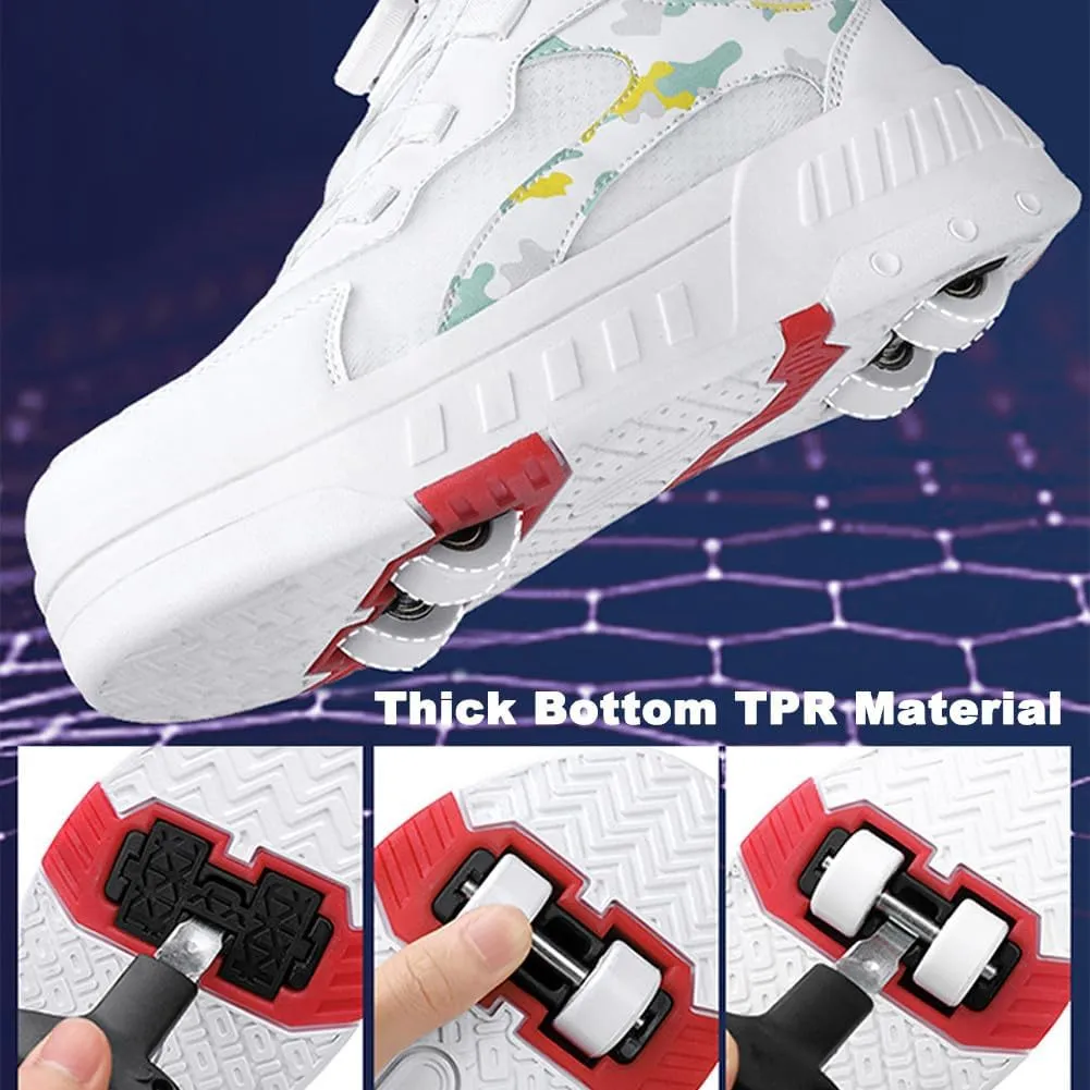 Kids Roller Skate Shoes Roller Sport Sneakers Shoes for Boys Girls Outdoor Running Sneakers with 4-Wheels Unisex Child Retractable Sneakers Shoes for Birthday Children Show Gift, 328 Black