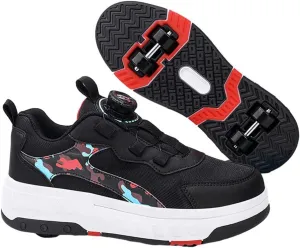 Kids Roller Skate Shoes Roller Sport Sneakers Shoes for Boys Girls Outdoor Running Sneakers with 4-Wheels Unisex Child Retractable Sneakers Shoes for Birthday Children Show Gift, 328 Black
