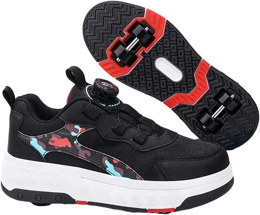 Kids Roller Skate Shoes Roller Sport Sneakers Shoes for Boys Girls Outdoor Running Sneakers with 4-Wheels Unisex Child Retractable Sneakers Shoes for Birthday Children Show Gift, 328 Black