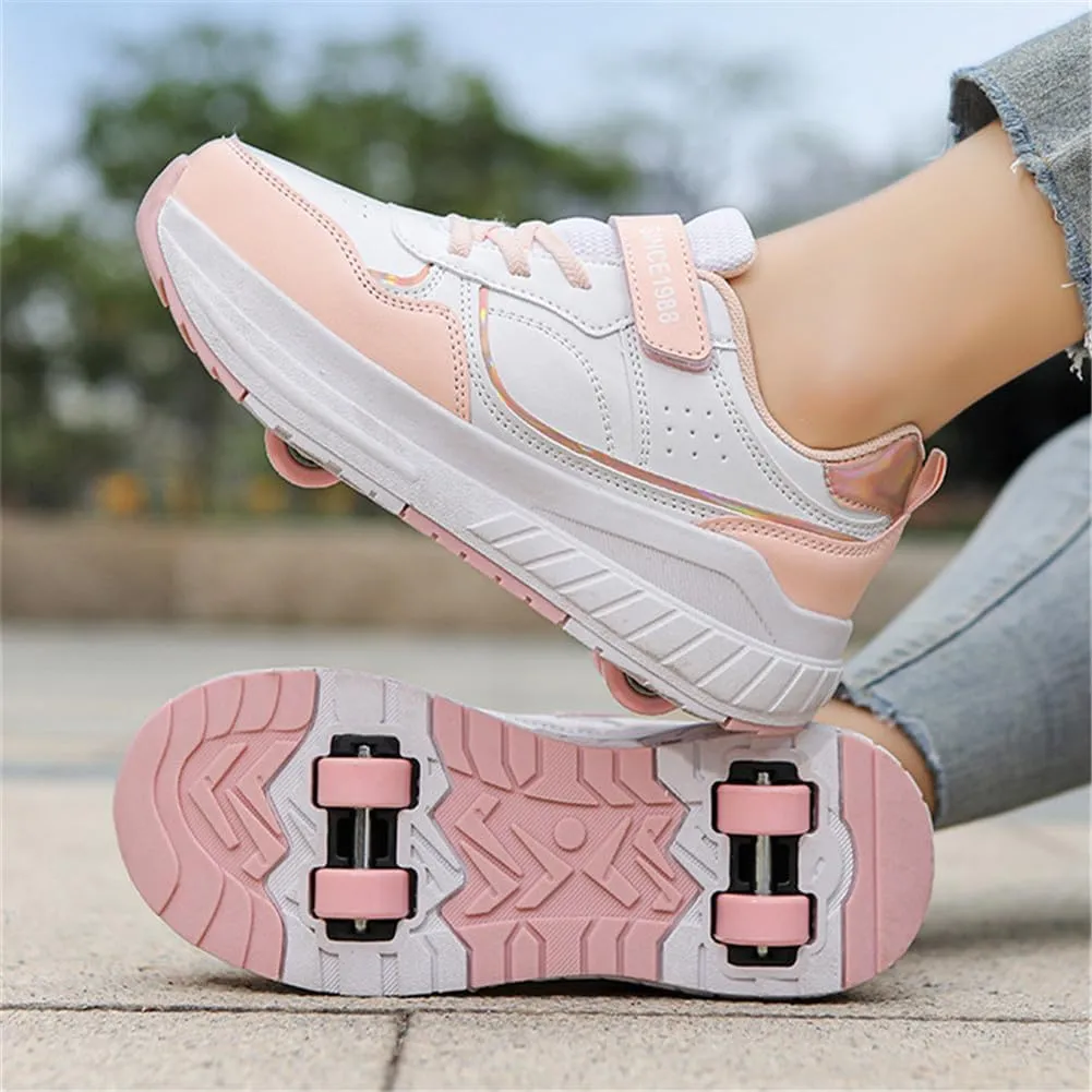 Kids Roller Skate Shoes Roller Sport Sneakers Shoes for Boys Girls Outdoor Running Sneakers with 4-Wheels Unisex Child Retractable Sneakers Shoes for Birthday Children Show Gift, Pink B