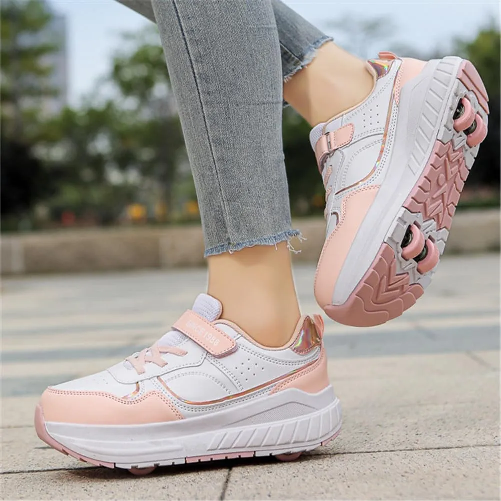 Kids Roller Skate Shoes Roller Sport Sneakers Shoes for Boys Girls Outdoor Running Sneakers with 4-Wheels Unisex Child Retractable Sneakers Shoes for Birthday Children Show Gift, Pink B
