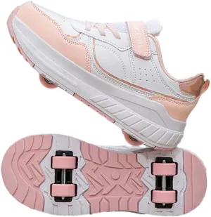 Kids Roller Skate Shoes Roller Sport Sneakers Shoes for Boys Girls Outdoor Running Sneakers with 4-Wheels Unisex Child Retractable Sneakers Shoes for Birthday Children Show Gift, Pink B