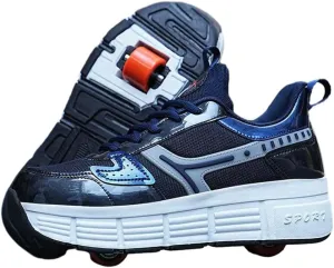 Kids Roller Skate Shoes Roller Sport Sneakers Shoes for Boys Girls with 2-Wheels Outdoor Trainer Retractable Sneakers Shoes for Birthday Children Show Gift