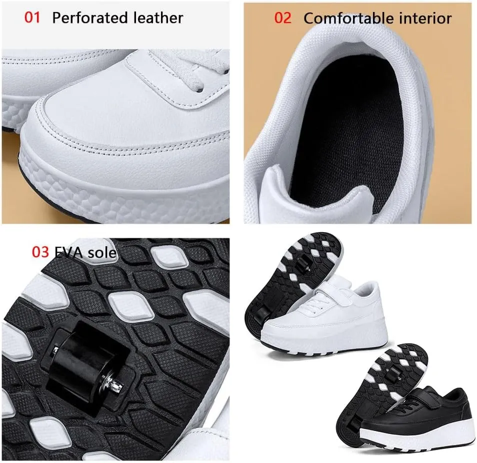 Kids Roller Skate Shoes Roller Sport Sneakers Shoes for Boys Girls with 2-Wheels Outdoor Trainer Retractable Sneakers Shoes for Birthday Children Show Gift