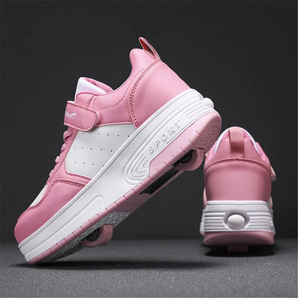 Kids Roller Skate Shoes Roller Sport Sneakers Shoes for Boys Girls with 2-Wheels Unisex Child Retractable Sneakers Shoes for Birthday Children Show Gift