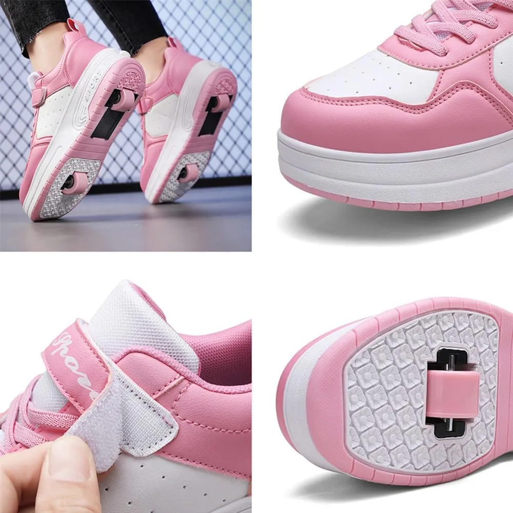 Kids Roller Skate Shoes Roller Sport Sneakers Shoes for Boys Girls with 2-Wheels Unisex Child Retractable Sneakers Shoes for Birthday Children Show Gift