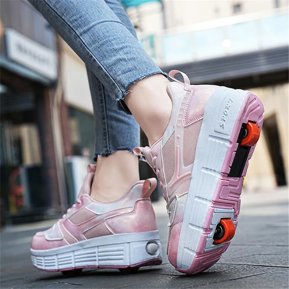 Kids Roller Skate Shoes Roller Sport Sneakers Shoes for Boys Girls with 2-Wheels Unisex Child Retractable Sneakers Shoes for Birthday Children Show Gift