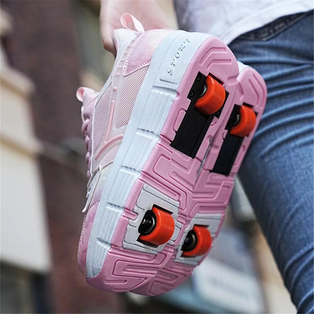 Kids Roller Skate Shoes Roller Sport Sneakers Shoes for Boys Girls with 2-Wheels Unisex Child Retractable Sneakers Shoes for Birthday Children Show Gift