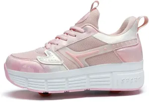 Kids Roller Skate Shoes Roller Sport Sneakers Shoes for Boys Girls with 2-Wheels Unisex Child Retractable Sneakers Shoes for Birthday Children Show Gift