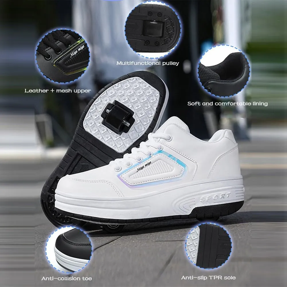 Kids Roller Skate Shoes Roller Sport Sneakers Shoes for Boys Girls with 2-Wheels Unisex Child Retractable Sneakers Shoes for Birthday Children Show Gift