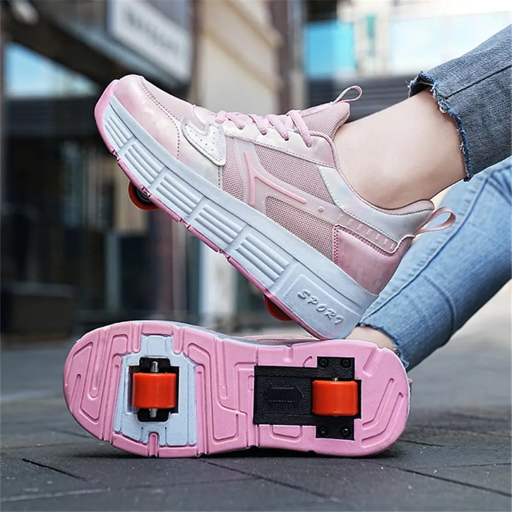 Kids Roller Skate Shoes Roller Sport Sneakers Shoes for Boys Girls with 2-Wheels Unisex Child Retractable Sneakers Shoes for Birthday Children Show Gift